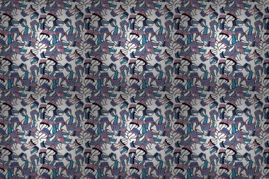 Sonsuz desen, beyaz, mavi ve siyah arkaplan. Tatlı tatlılar ile kusursuz desen. Krema. Paket kağıdı. Raster illüstrasyonu. Beyaz, mavi ve siyah.