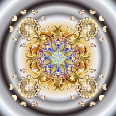 Oriental vektör klasik nötr, gri ve altın desenli. Vektör çizimi. Kusursuz soyut arkaplan.