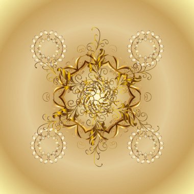 Kış sembolü, Mutlu Noeller, Mutlu yıllar 2019. Soyut taslak, ambalaj dekorasyonu. Altın kar taneleri basit, pürüzsüz desen. Sarı ve bej renklerdeki vektör altın deseni.