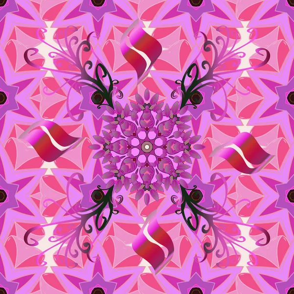 Flores Cores Magenta Violeta Rosa Ilustração Vetorial Padrão Sem Costura — Vetor de Stock