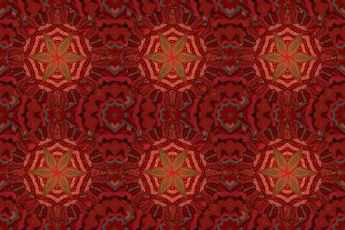 Raster illüstrasyonu. Şirin karalama çiçekleri olan kusursuz çiçek desenleri. El yapımı çiçek ve bitki koleksiyonu. Çizim stili kırmızı, pembe ve kahverengi renkler. Raster illüstrasyonu.