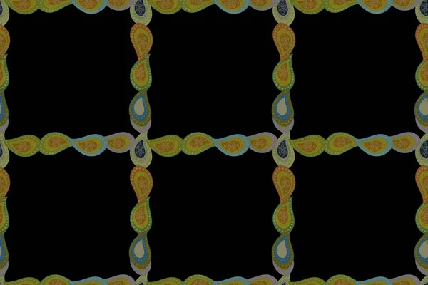 Abbildung Grün Schwarz Und Gelb Nahtloses Muster Quadratische Rahmen Kritzeln — Stockfoto