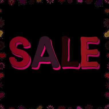 Satılık. Sosyal medya, davetiye, tişört, baskılar, afişler ve posterler için el yapımı vektör harfleri ve kaligrafi. Vektör. Kahverengi, siyah ve kırmızı renkli bir resim. Kusursuz desen.