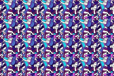 Kusursuz desen. Siyah, beyaz ve mor renklerde. Suluboya resim. Raster illüstrasyonu.