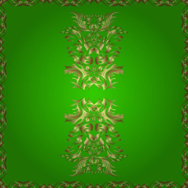 Barok tarzında altın çiçekli süs. Tarafsız ve yeşil renklerdeki altın element. Altın çiçekli, pürüzsüz desen. Damask arkaplanı.