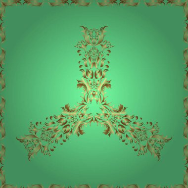 Vektör çizimi. Etnik doğu tarzında dekoratif desen. Tarafsız, yeşil ve sarı renklerde desenler. Tasarım, kına, Mehndi ve dövme için kusursuz vintage elementler.