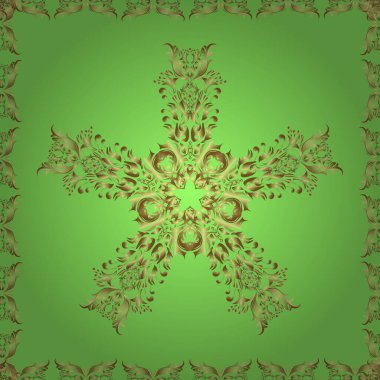 Vektör doğu süsü. Kusursuz altın desen. Yeşil ve nötr renklerde altın elementlerle kusursuz desen.