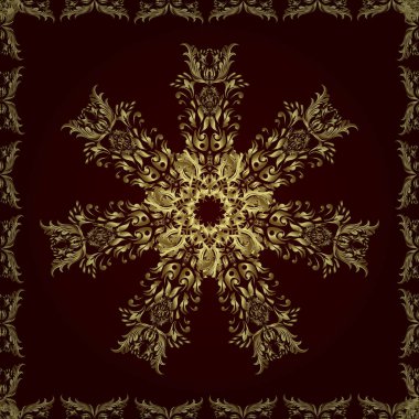 Tarafsız ve kahverengi renklerde altın elementlerle kusursuz bir klasik desen. Noel, kar tanesi, yeni yıl 2019.