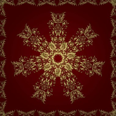 Barok tarzında kusursuz bir doğulu süsü. Geleneksel klasik altın desen. Vektör doğu süsü. Tarafsız ve altın elementli kırmızı renklerde altın desen.