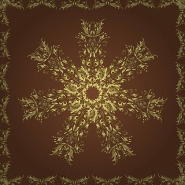 Vector vintage barok çiçeksiz altın desenli. Süslü dekorasyon. Kahverengi ve nötr renklerdeki altın desenli altın elementler. Lüks, kraliyet ve Viktorya dönemi konsepti.