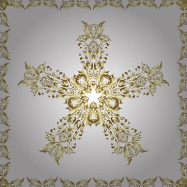 Beyaz ve nötr renklerde altın desenler ve altın elementler. Kusursuz altın desen. Vektör oryantal süsü.