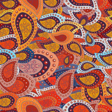 Modaya uygun kumaş deseni. Kusursuz bir iz. Vektör. Menekşe, turuncu ve sarı renkler.