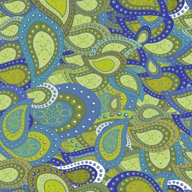 Abstract pattern for wrapping paper Vector illustration. Seamless Sketch nice background. Doodles green, neutral and blue on colors. clipart
