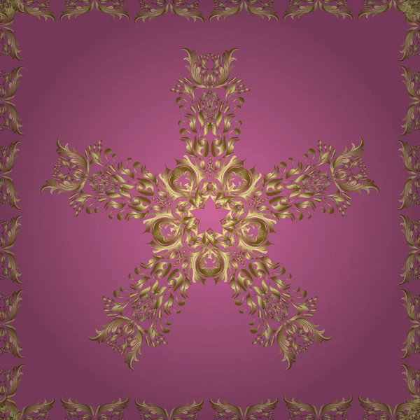 バロック様式のシームレスな東洋の装飾 伝統的な古典的なゴールデンベクトルパターン中立と黄金の要素とピンクの色 — ストックベクタ