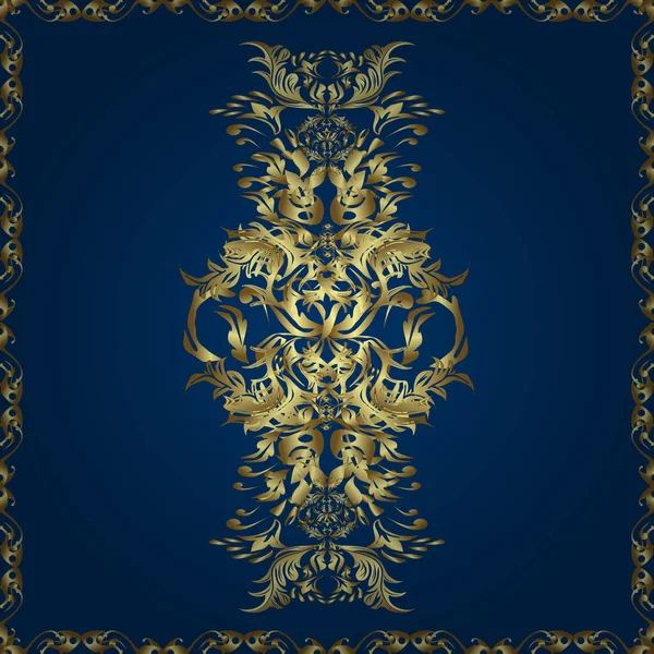 ヴィンテージのカワイイシームレスなパターンを葉 ヴィンテージスタイルで かわいい葉 渦巻き 複雑な美しい装飾を描いた手でベクトル青とニュートラルな葉の背景 ベクターイラスト — ストックベクタ