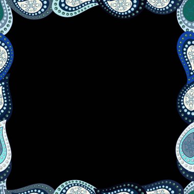 Vektör çizimi. Kusursuz desen. Tarafsız, mavi ve siyah renkli bir resim. Çerçeveleri dörde katla karala.