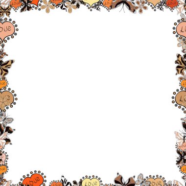 Vector illustration. Illustration in black, beige and white colors. Quadrate frames doodles. Seamless pattern.