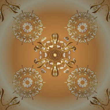 Vektör altın çiçek süsü brokar kumaş ve cam desenli. Altın elementli turuncu ve bej renkler. Çiçek desenli altın metal. Kusursuz altın desen.