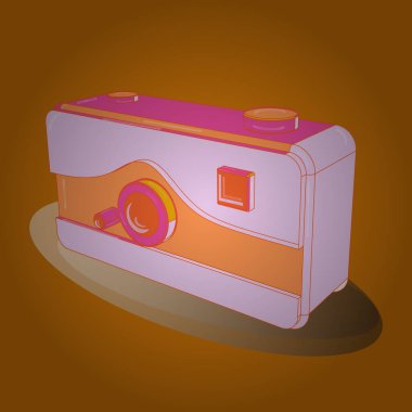 Turuncu, bej ve nötr renklerde iz sürücü. Vektör çizimi. Web sitesi tasarımınız için kamera sembolü, logo, uygulama, UI. Moda 3B biçiminde kamera arkaplanda izole.