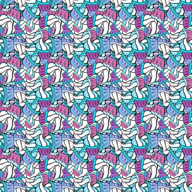 Siyah, mavi ve beyaz renklerde. Karalama kalıbı. Tasarım ambalajı ve hediye kağıdı, tebrik kartları, afiş ve poster tasarımı. Kusursuz desen soyut şirin arkaplan. Vektör illüstrasyonu.