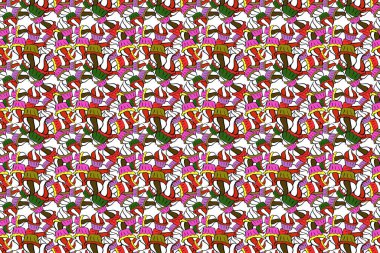 Şekerli kusursuz desen. Dondurma, kekler. Raster tasarımı. Beyaz, siyah ve turuncu renklerde izole edilmiş. Doğum günü kartı, çocuk menüsü, ambalaj, tekstil, kumaş, duvar kağıdı için kullanılabilir.