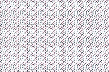 Raster illüstrasyonu. Eksiksiz Varyete Kekleri, Haşhaş tohumu, Çikolata Cipsi, Kabak Kreması, Çikolata ve Lezzetli Kahvaltı veya Tatlı Çörekler. Mavi, beyaz ve nötr desen.