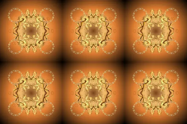 无缝隙的金黄色卷发 拉斯特插图 金光闪闪的图案 东方风格的阿拉伯式 带有金元素的褐色和橙色 — 图库照片