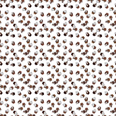 Kahverengi, beyaz ve siyah yemek afişi tasarımı için. Paket kağıdı. Keklerle kusursuz. Vektör illüstrasyonu.