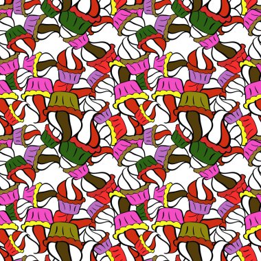 Şekerli kusursuz desen. Dondurma, kekler. Doğum günü kartı, çocuk menüsü, ambalaj, tekstil, kumaş, eskiz için kullanılabilir. Vektör tasarımı. Beyaz, siyah ve turuncu renklerde izole edilmiş..