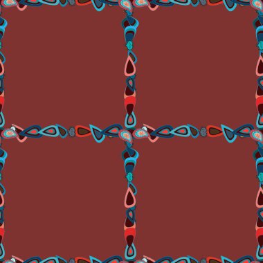 Klasik karalama resim çerçevesi karalama etiketleri. Kusursuz desen. Vektör. Boş mavi, kahverengi ve kırmızı kare dikdörtgen etiketli zarif çizimler elle çizilmiş. El çizimi çerçeveler