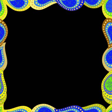 Vektör. El çizimi karalamalar. Mavi, sarı ve siyah renkli resim.