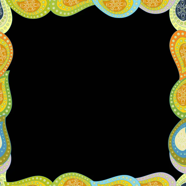 Kusursuz. Vektör çizimi. Çizgi roman karalama çerçevesi yeşil, sarı ve siyah kenarlıktan oluşur.