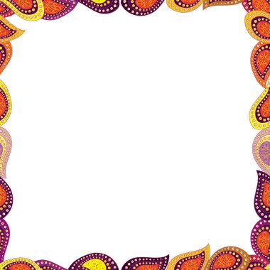 Beyaz, sarı ve mor renkli illüstrasyon. Kusursuz desen. Çerçeve karalamalarını dörde katla. Vektör illüstrasyonu.