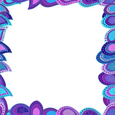 Kusursuz. Vektör çizimi. Çerçeve karalaması. Element şablonu. Mavi, beyaz ve mor renkli resim.