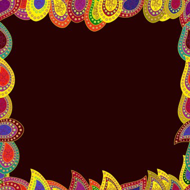 Çerçeve. Kusursuz desen. Sarı, mor ve kahverengi renkli bir resim. Vektör illüstrasyonu.