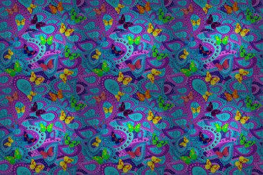 Kart ve Fotoğraf Çocukları Albümleri Üzerine Bebekler Kitabı ve Dijital Baskı. Kusursuz. Raster illüstrasyonu. Albüm için resim. Clipart Pembe, Mavi ve Mor Kelebek Sihirli Çizgi Film Hakkında.