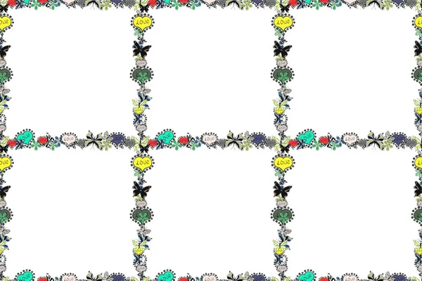 拉斯特插图 以绿色 白色和灰色说明 无缝隙 边框设计是涂鸦艺术风格的图案 装饰图案风格 装饰老式镜框和边框 — 图库照片