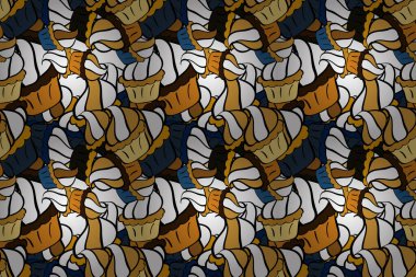 Siyah, sarı ve beyaz üzerine renkli kremalı tatlı. Raster. Kek pürüzsüz desen. Tatlı kek dokusu arka planı. İzler, dekorasyonlar, kumaş dokusu.