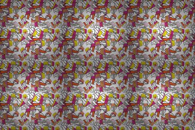 Raster illüstrasyonu. Pembe, siyah ve beyaz konusunda güzel bir doğum günü geçmişi var. Paket kağıdı. Keklerle kusursuz desen.