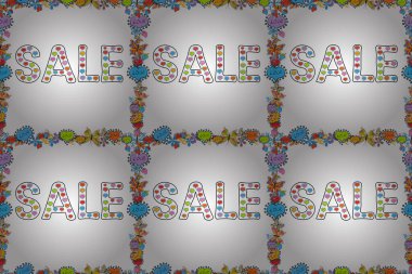 Harfli satış afişi kartı. Renkli tasarım. Raster. Mavi, siyah ve beyaz renkli bir resim. Mektup. Kusursuz..