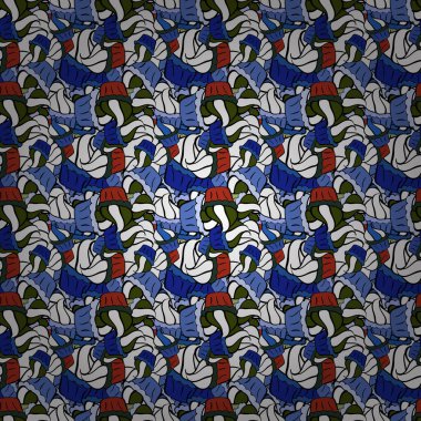 Suluboya resim. Vektör çizimi. Kusursuz desen. Siyah, beyaz ve mavi renklerde..