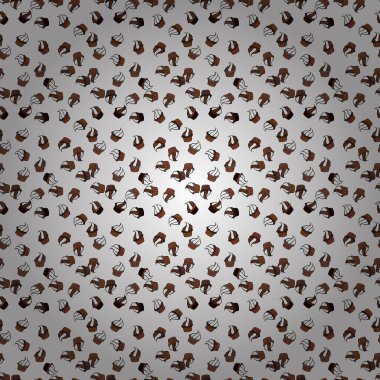 Kahverengi, siyah ve beyaz üzerinde kusursuz parlak doğum günü deseni. Kek, şapka, koni. Vektör çizimi. Paket kağıdı.