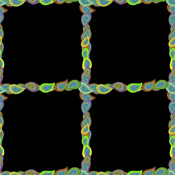 Vektor Viereckige Rahmen Kritzeln Nahtlos Bild Schwarz Blau Und Gelb — Stockvektor