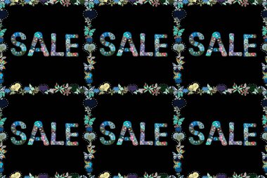 Mektup. Yaz indirimi pankartı tasarımı, online alışveriş için özel teklif. Raster illüstrasyonu. Gri, siyah ve mavi renkli resim. Kusursuz desen.