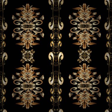 Kusursuz ortaçağ çiçek deseni. Doğum günü kartı, davetiye ya da afiş için iyidir. Vektör çizimi. Dekoratif simetri arabesk. Bej, kahverengi ve siyah renklerde altın.