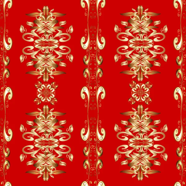 Klassieke Vector Gouden Naadloos Patroon Bloemen Ornament Brokaat Textiel Patroon — Stockvector