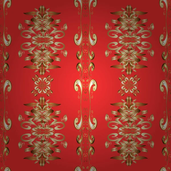 Damask Arkaplanı Kahverengi Bej Kırmızı Renklerde Altın Bir Element Barok — Stok Vektör