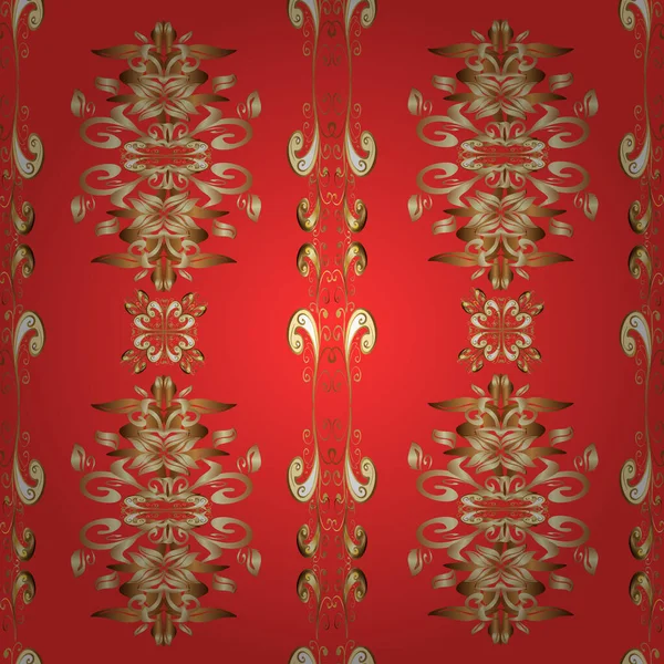 Antecedentes Elemento Dorado Sobre Colores Marrón Beige Rojo Adorno Floral — Archivo Imágenes Vectoriales