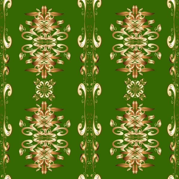 Patrón Clásico Vectores Dorados Tradicionales Colores Marrón Beige Verde Con — Archivo Imágenes Vectoriales