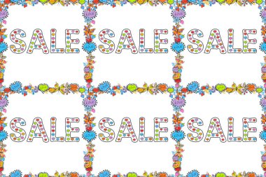 Raster illüstrasyonu. Kusursuz. Mavi, siyah ve beyaz renkte bir resim. Mektup. Yaz indirimi afişi. Eski tasarım.